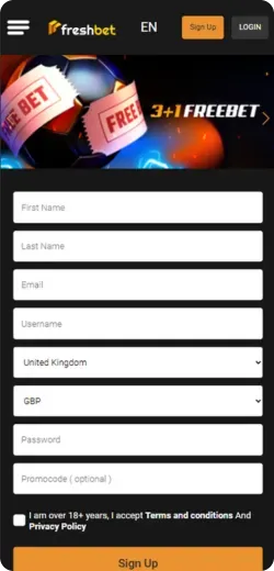 Registration Freshbet app